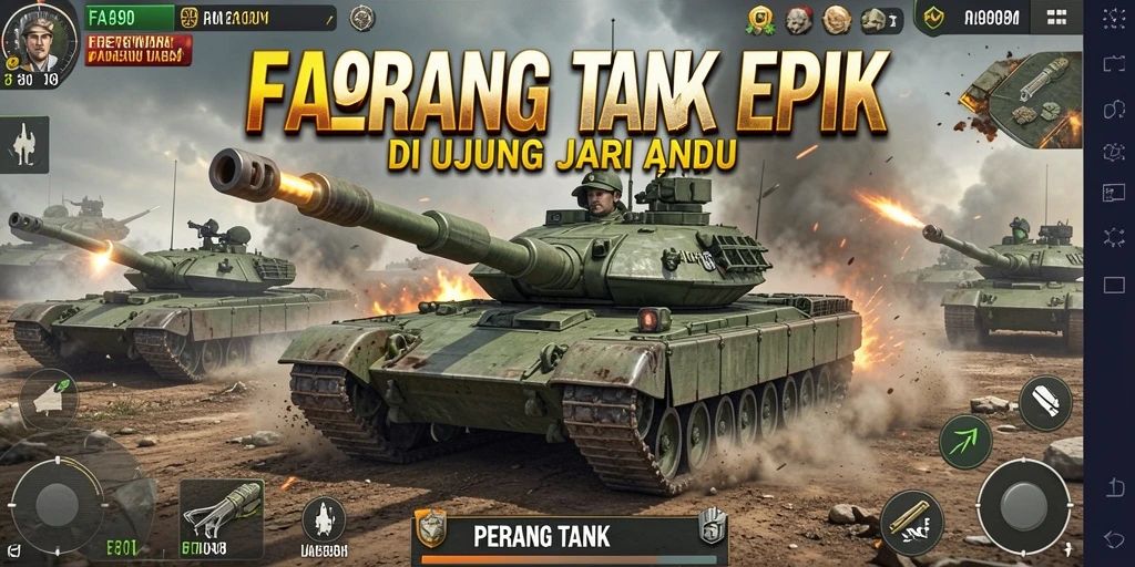 Tampilan antarmuka pertempuran tank yang menakjubkan dan interaktif.