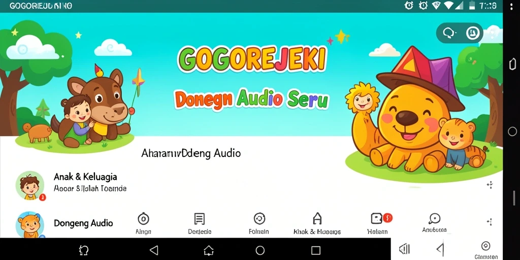 Antarmuka aplikasi GOGOREJEKI dengan koleksi dongeng audio.