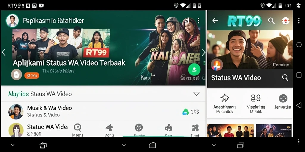 Screenshot antarmuka RT99 menampilkan opsi video status yang menarik.